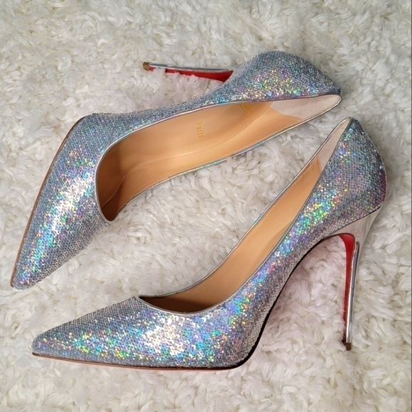 Christian Louboutin Silver Shoes Kate 100 Paill Hotfix Heels Size 41 Pumps - Picture 6 of 13